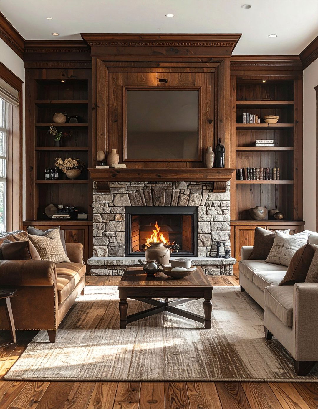 A Craftsman Living Room with Built In Bookcases - 30 Craftsman Living Room Ideas for a Timeless Look
