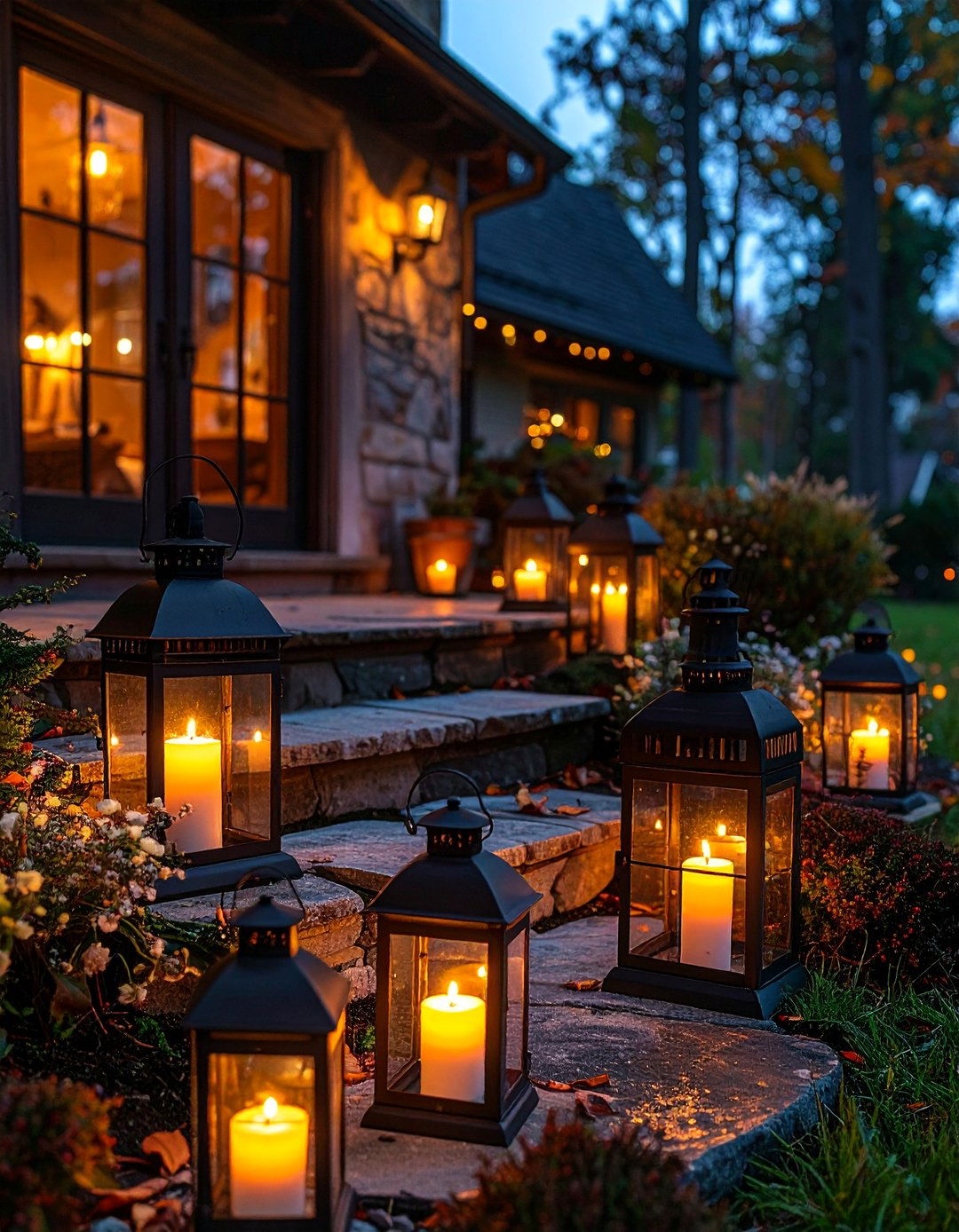 A Farmhouse Patio with Lanterns and Candlelight - 25 Farmhouse Patio Ideas for a Relaxing Outdoor Space