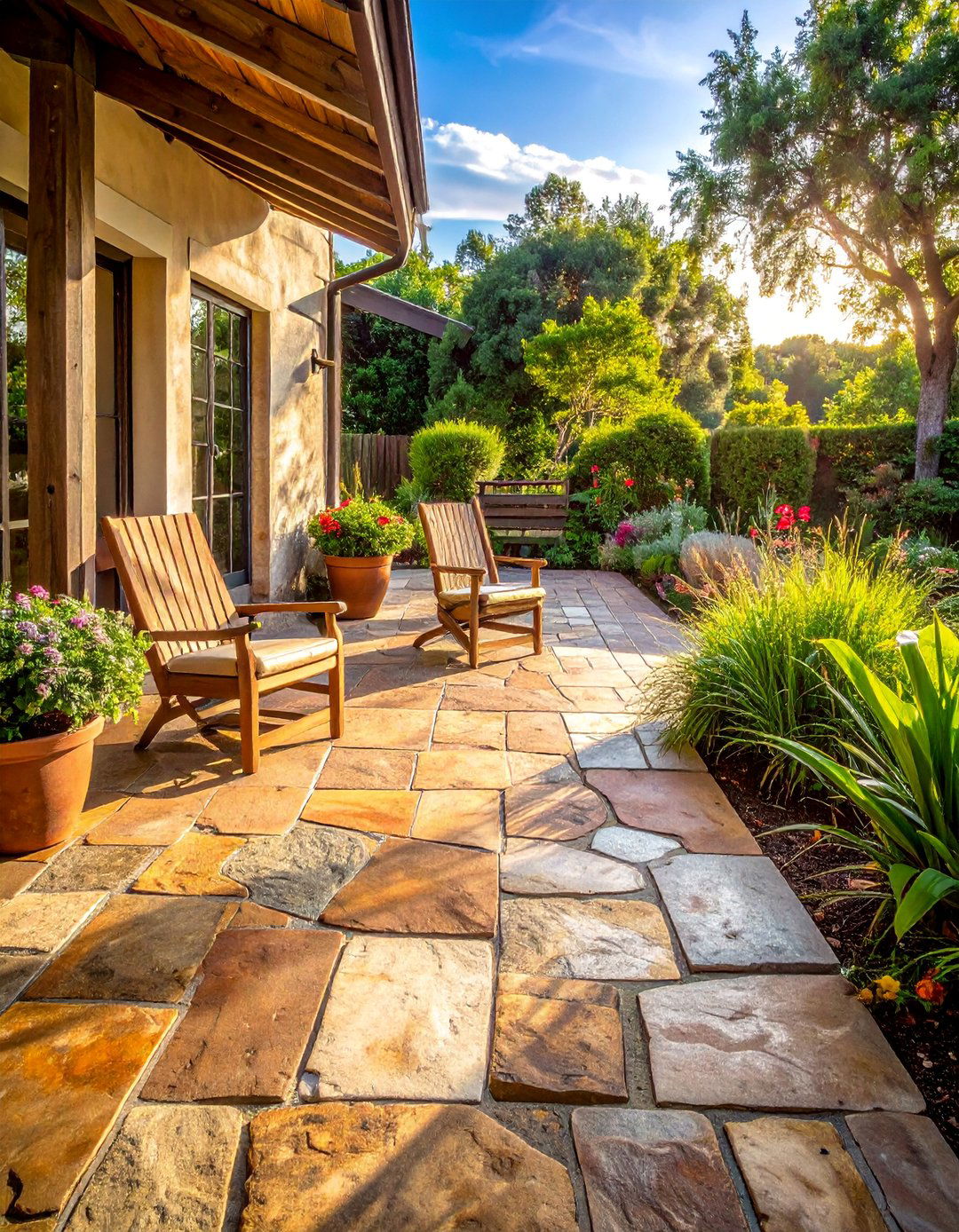A Farmhouse Patio with a Natural Stone Floor - 25 Farmhouse Patio Ideas for a Relaxing Outdoor Space