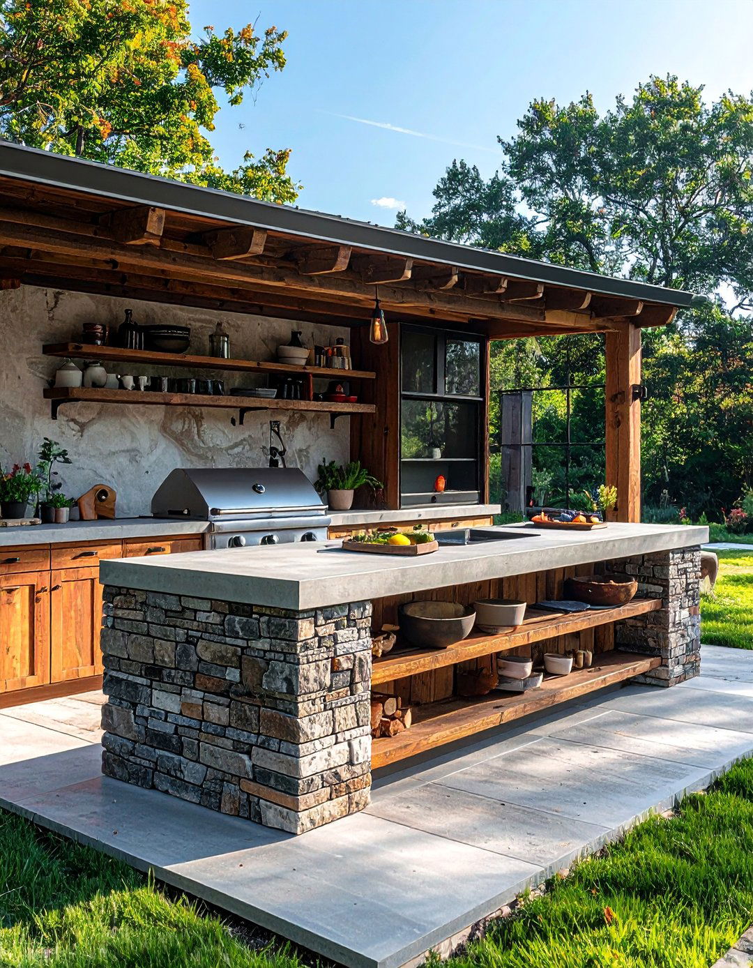 A Farmhouse Patio with an Outdoor Kitchen Area - 25 Farmhouse Patio Ideas for a Relaxing Outdoor Space
