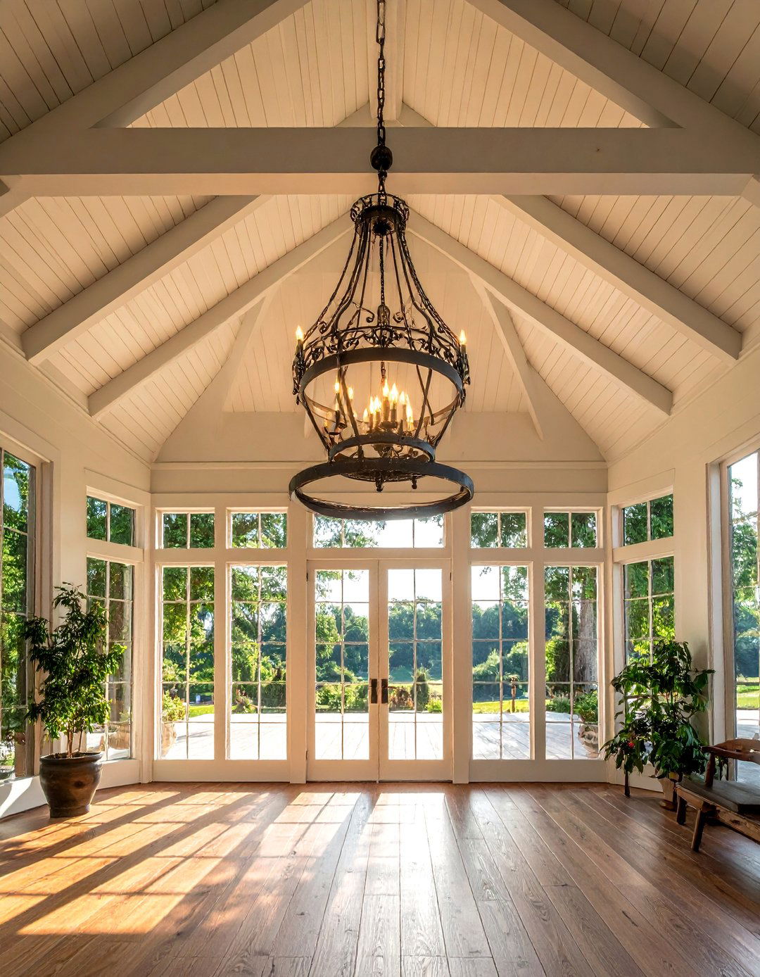 A Farmhouse Style Chandelier - 25 Farmhouse Sunroom Ideas for a Cozy Retreat