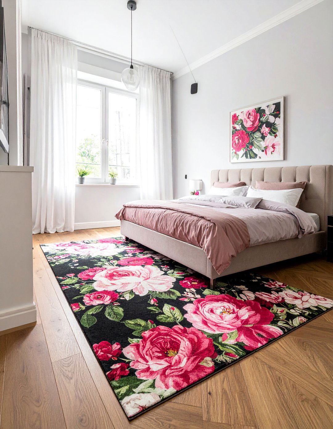 A Floral Pattern Bedroom Rug - 30 Bedroom Rug Ideas to Transform Your Space