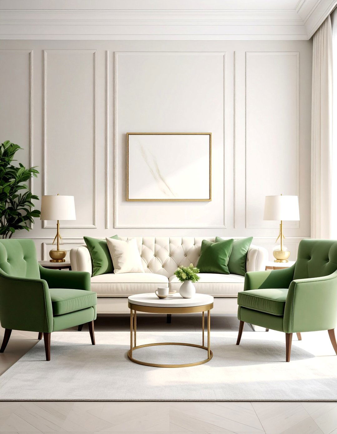 A Focus on Symmetrical Layout - 25 Sage Green and Cream Living Room Ideas