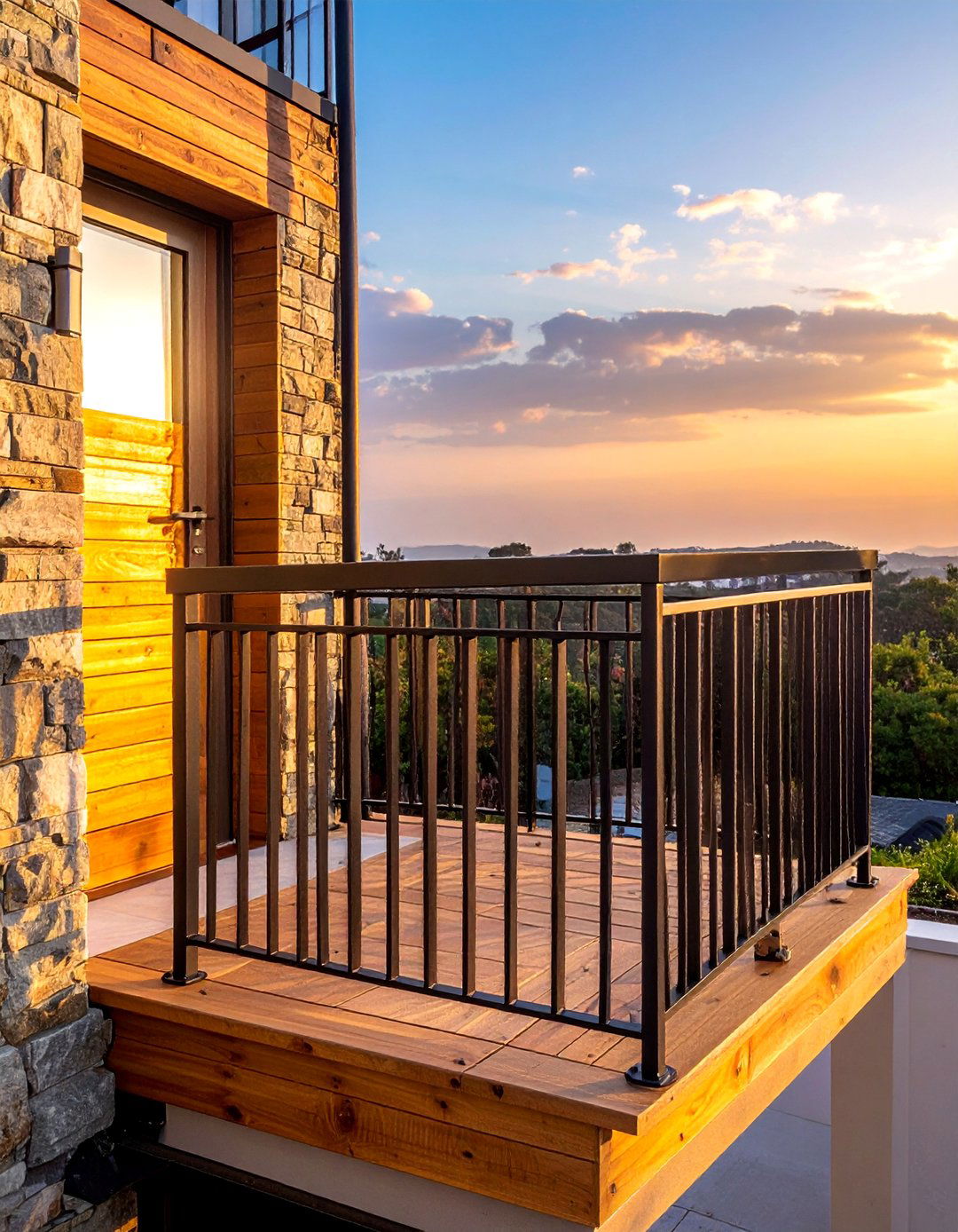 A French Balcony with a Wooden Handrail - 25 French Balcony Ideas for a Charming Outdoor Space