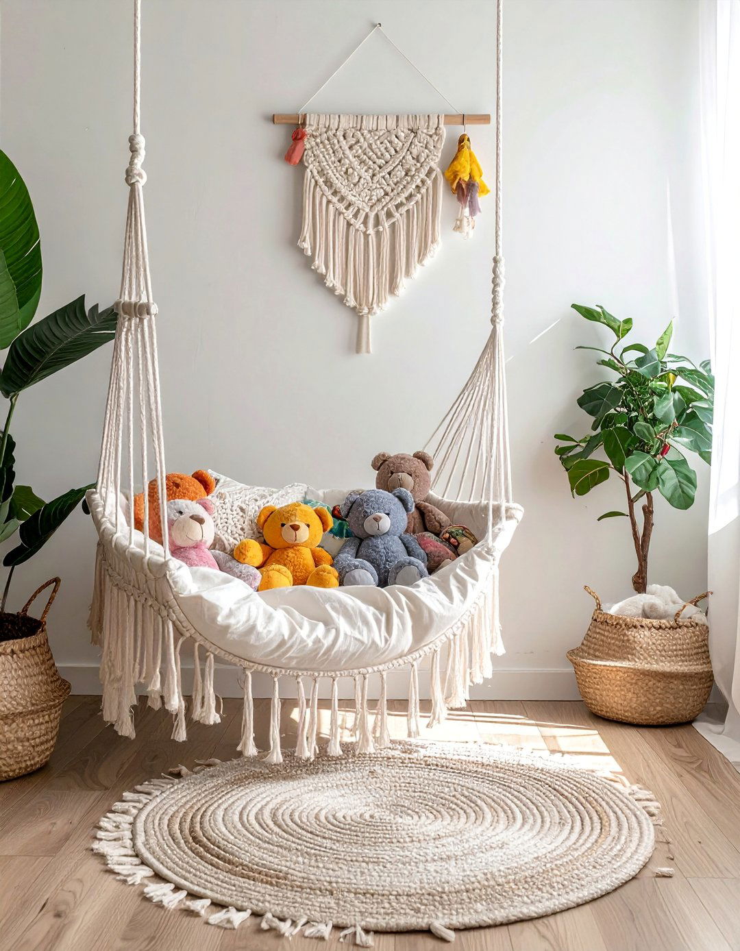 A Fringed Hammock for Stuffed Animal Storage - 30 Boho Nursery Ideas for a Cozy and Stylish Space