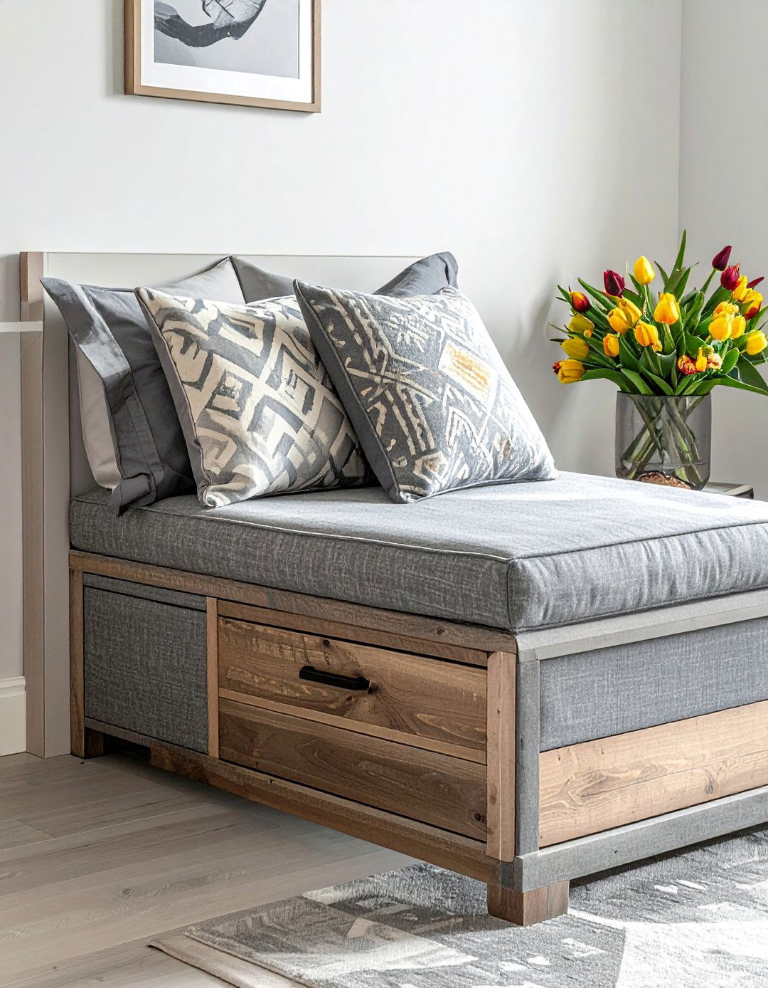 A Functional Bedroom Corner Storage Bench - 15 Bedroom Corner Ideas to Enhance Small Spaces