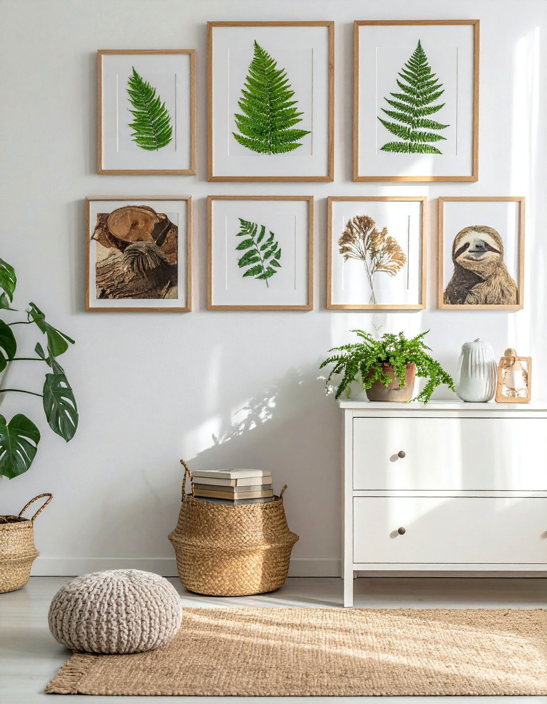 A Gallery Wall of Nature Inspired Prints in a Boho Nursery - 30 Boho Nursery Ideas for a Cozy and Stylish Space