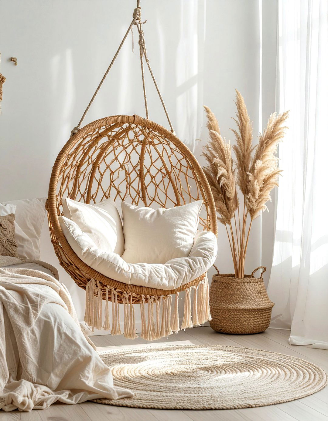A Hanging Bedroom Corner Chair - 15 Bedroom Corner Ideas to Enhance Small Spaces