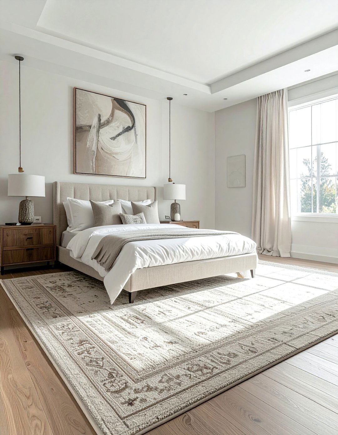 A Large Bedroom Rug Placed Fully Under the Bed - 30 Bedroom Rug Ideas to Transform Your Space