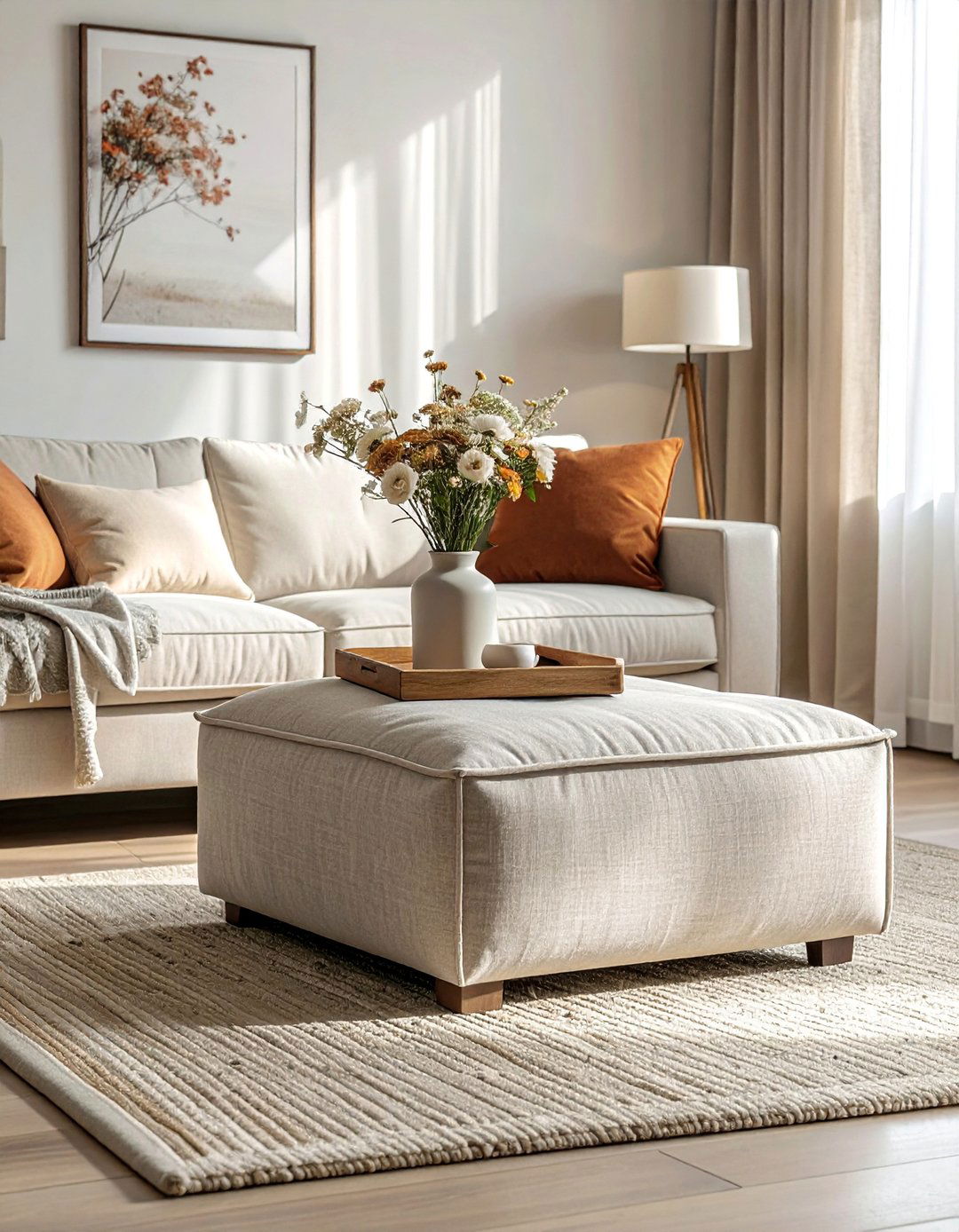 A Large Comfortable Ottoman - 40 Cozy Living Room Ideas to Transform Your Space