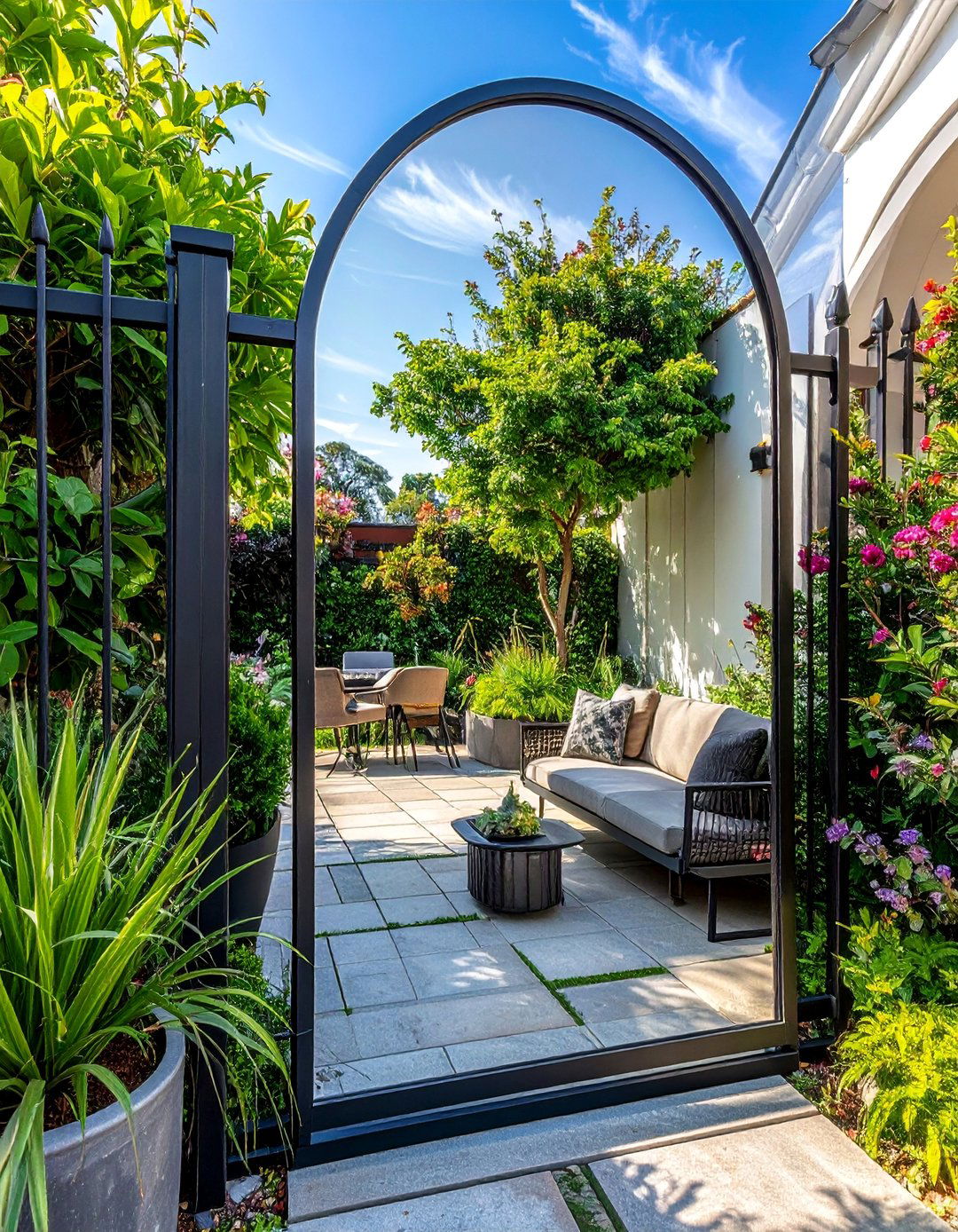 A Large Mirror to Expand a Small Patio