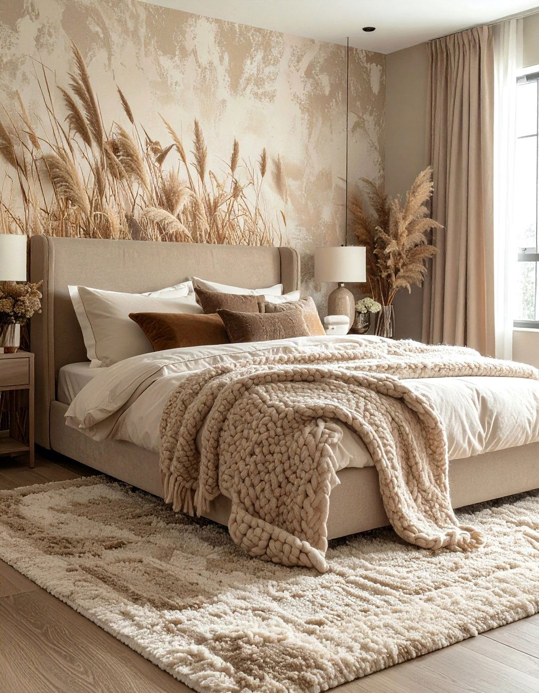 A Layered Beige Bedroom with Varied Textures - 30 Beige Bedroom Ideas for a Serene Retreat