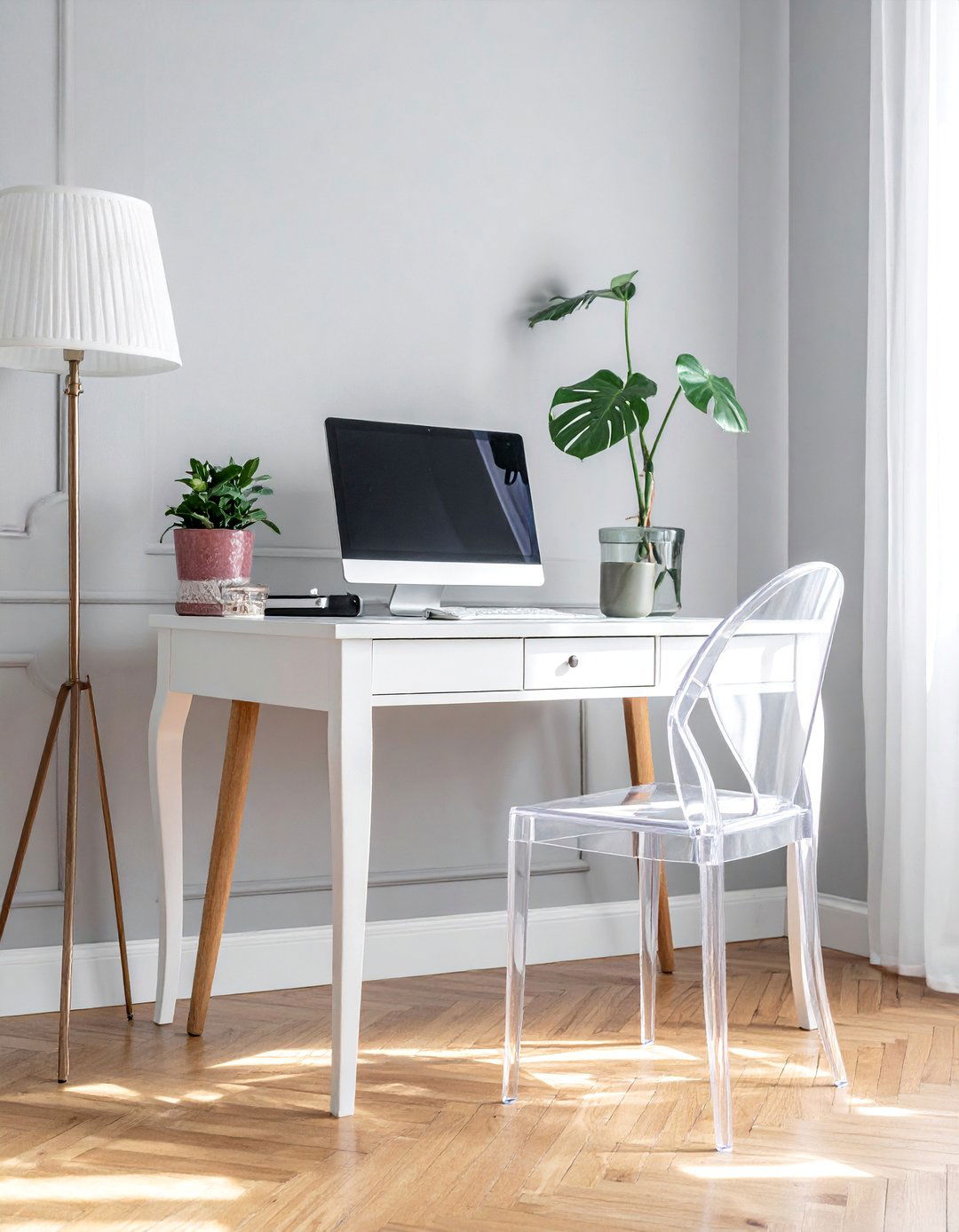 A Lucite Ghost Chair in a Preppy Room - 30 Preppy Room Ideas for a Chic and Timeless Look