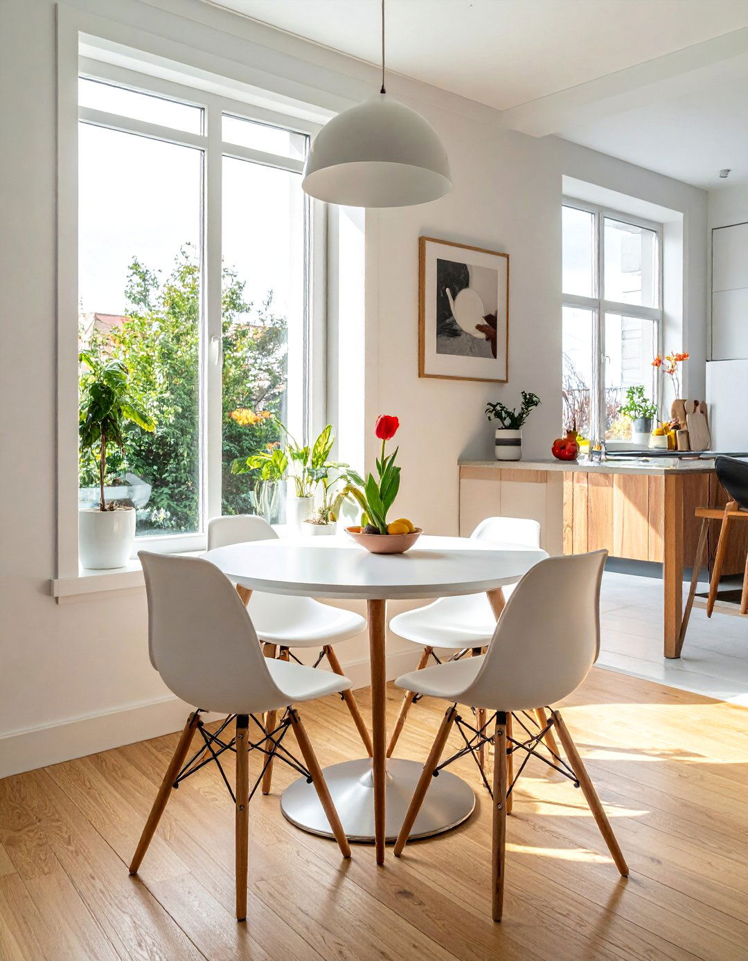 A Mid century Modern Kitchen Breakfast Nook with Tulip Chairs