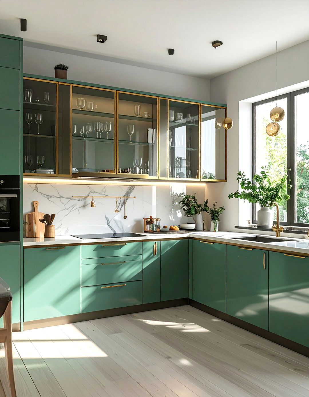 A Mid century Modern Kitchen with Fluted Glass Cabinet Doors - 40 Mid-century Modern Kitchen Ideas for a Retro Vibe