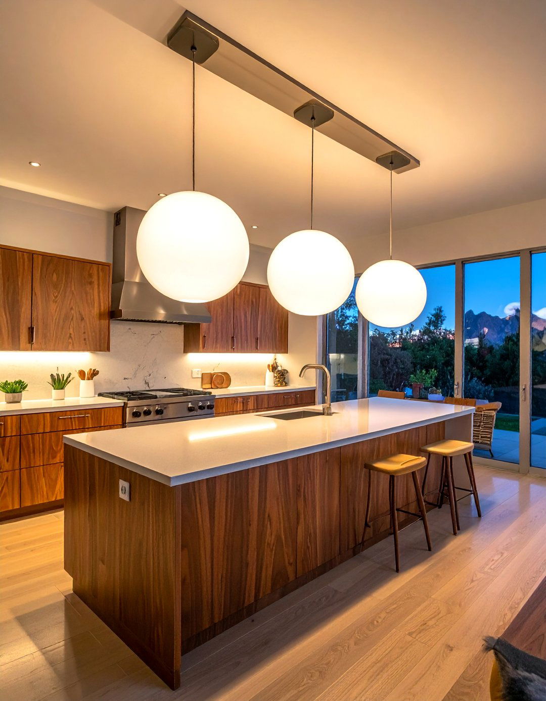 A Mid century Modern Kitchen with Globe Pendant Lights - 40 Mid-century Modern Kitchen Ideas for a Retro Vibe