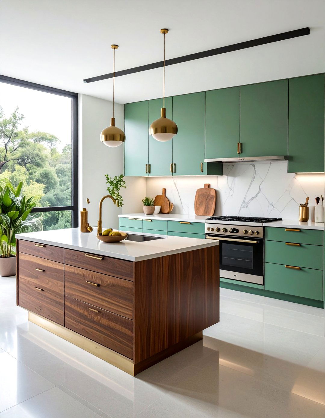 A Mid century Modern Kitchen with Minimalist Hardware - 40 Mid-century Modern Kitchen Ideas for a Retro Vibe