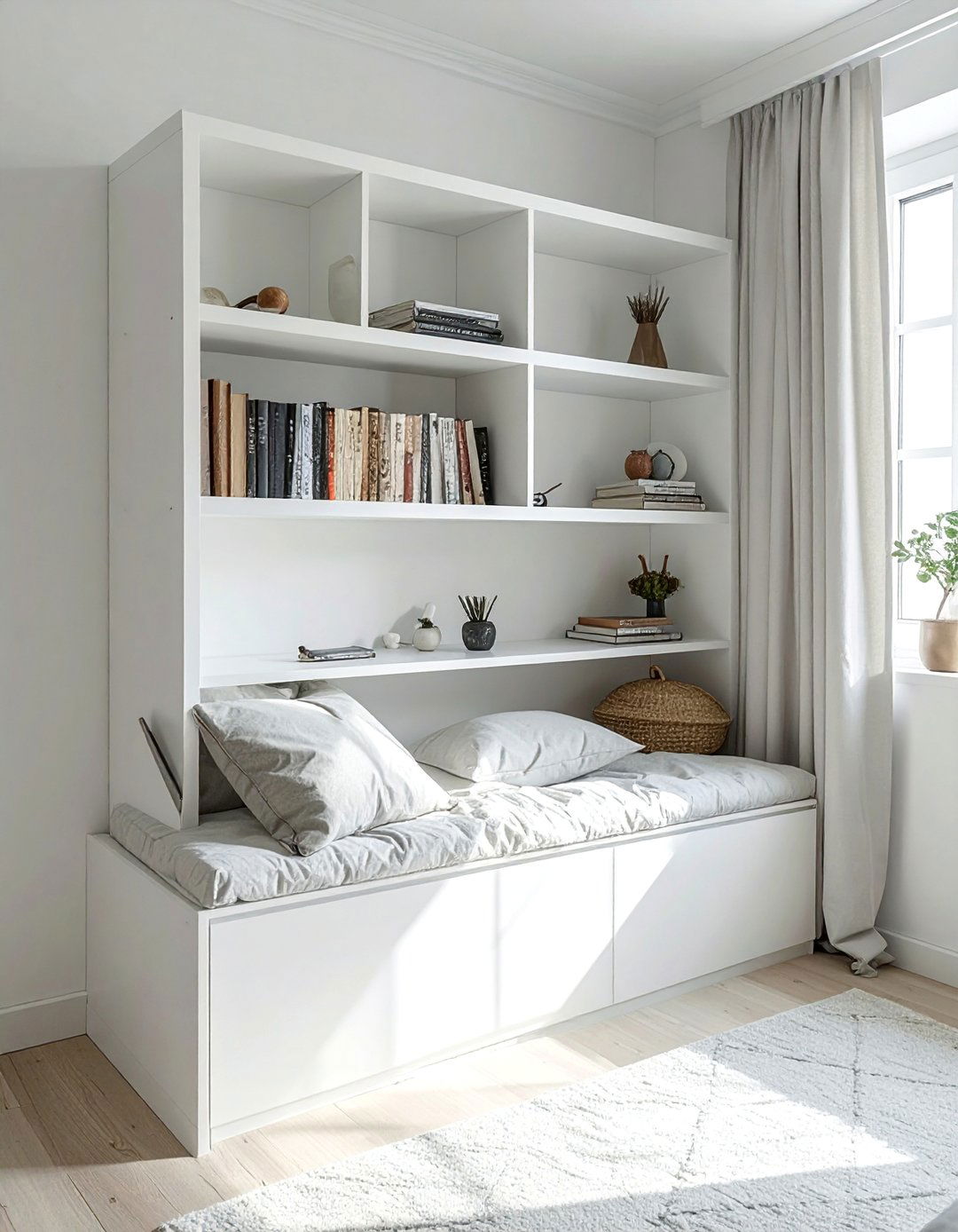 A Minimalist Bedroom Corner Bookshelf - 15 Bedroom Corner Ideas to Enhance Small Spaces