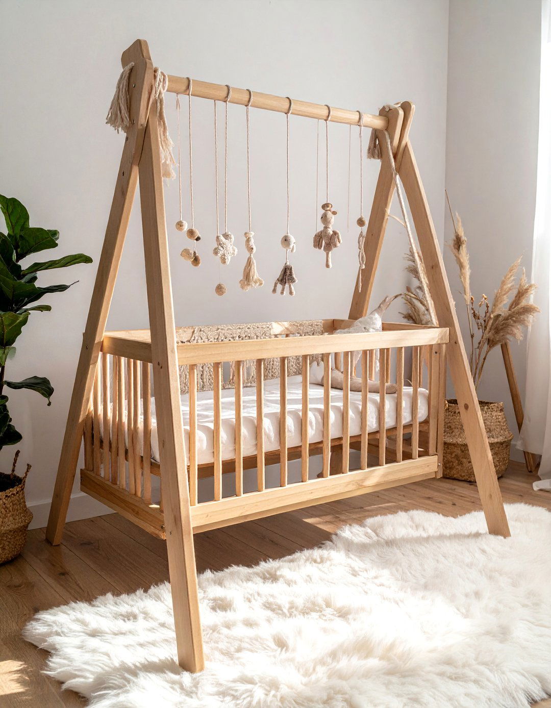 A Minimalist Wooden Baby Gym - 30 Boho Nursery Ideas for a Cozy and Stylish Space