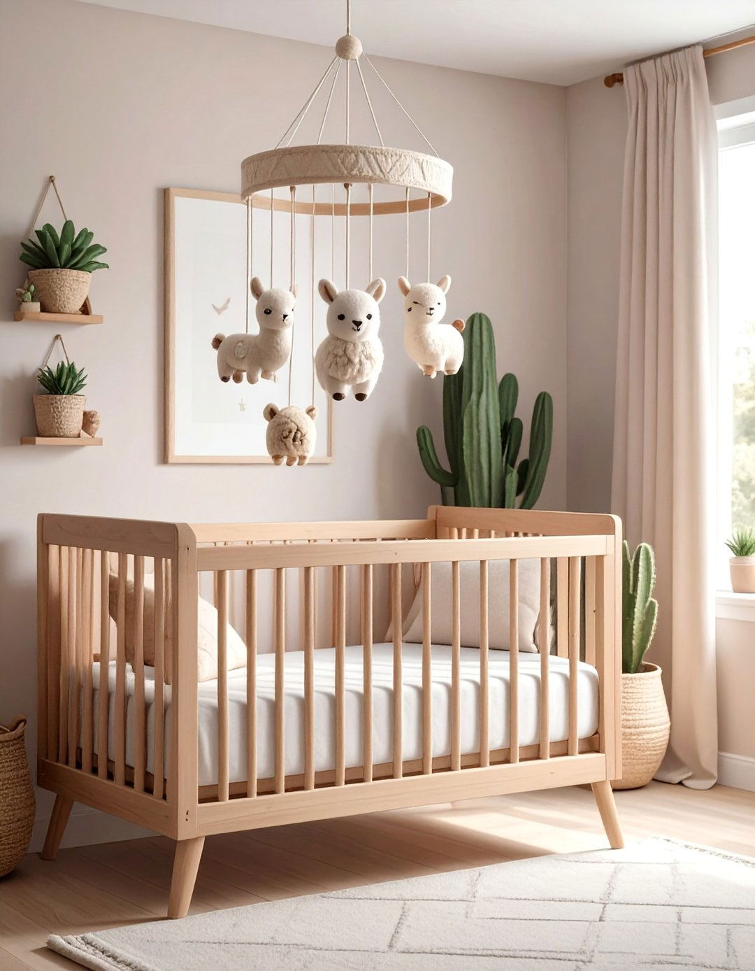 A Mobile with Felted Animals or Celestial Shapes - 30 Boho Nursery Ideas for a Cozy and Stylish Space