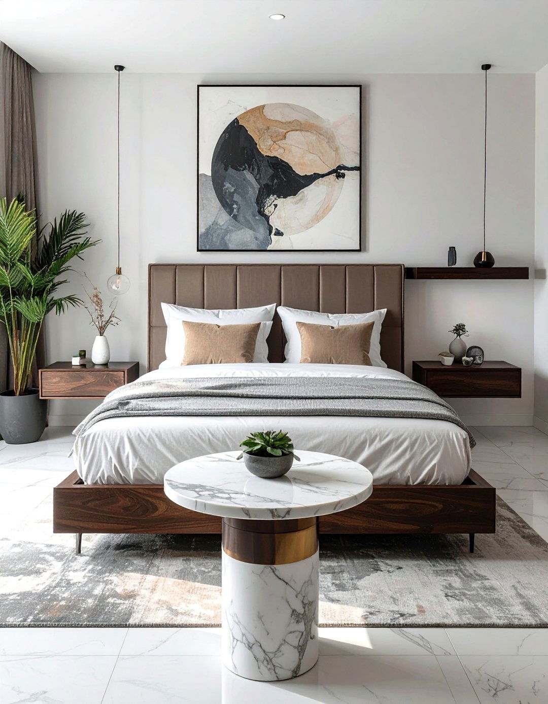 A Modern Bedroom with Asymmetrical Nightstands - 40 Modern Bedroom Ideas for a Sleek and Stylish Space