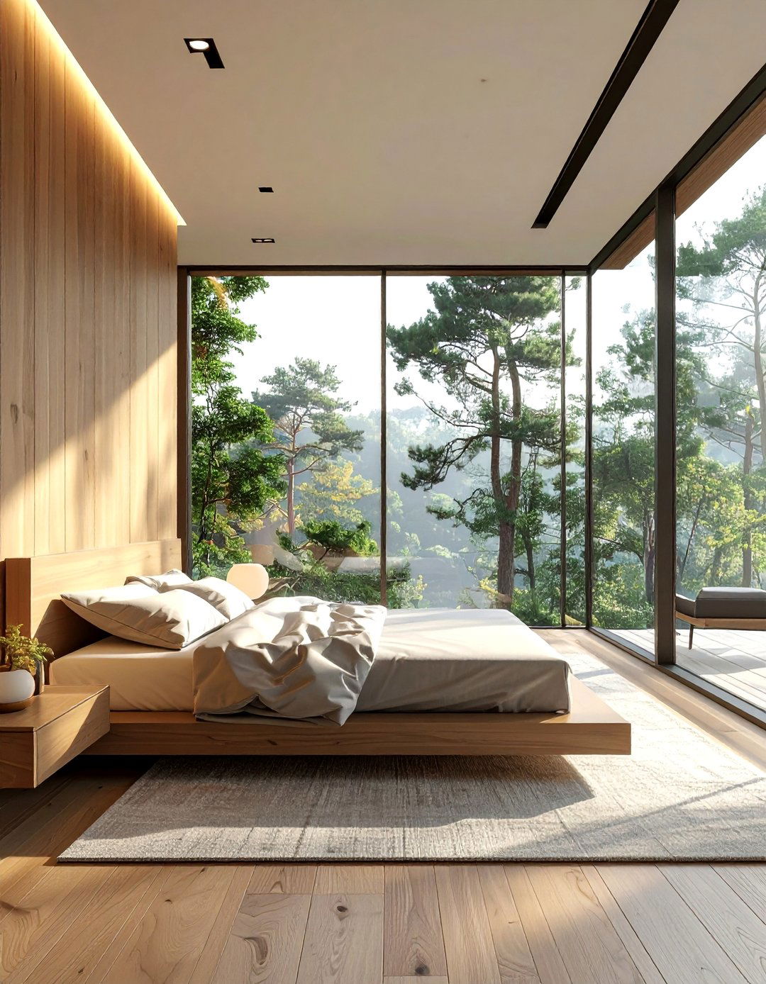 A Modern Bedroom with Full Wall Glass Windows - 40 Modern Bedroom Ideas for a Sleek and Stylish Space
