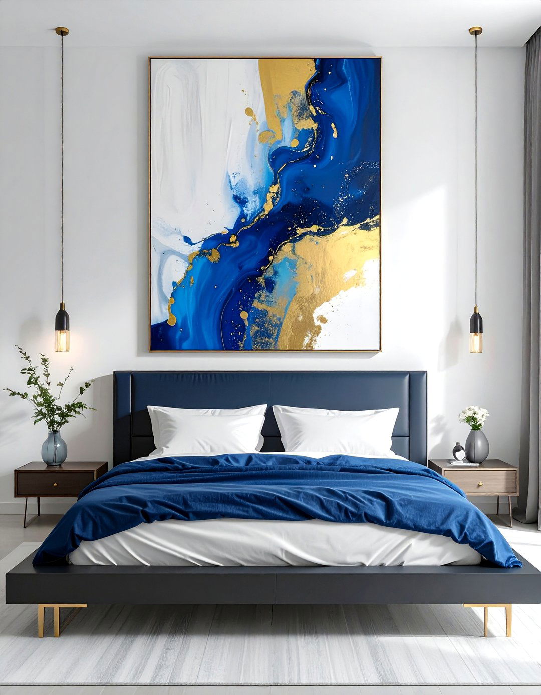 A Modern Bedroom with Large Scale Abstract Art - 40 Modern Bedroom Ideas for a Sleek and Stylish Space