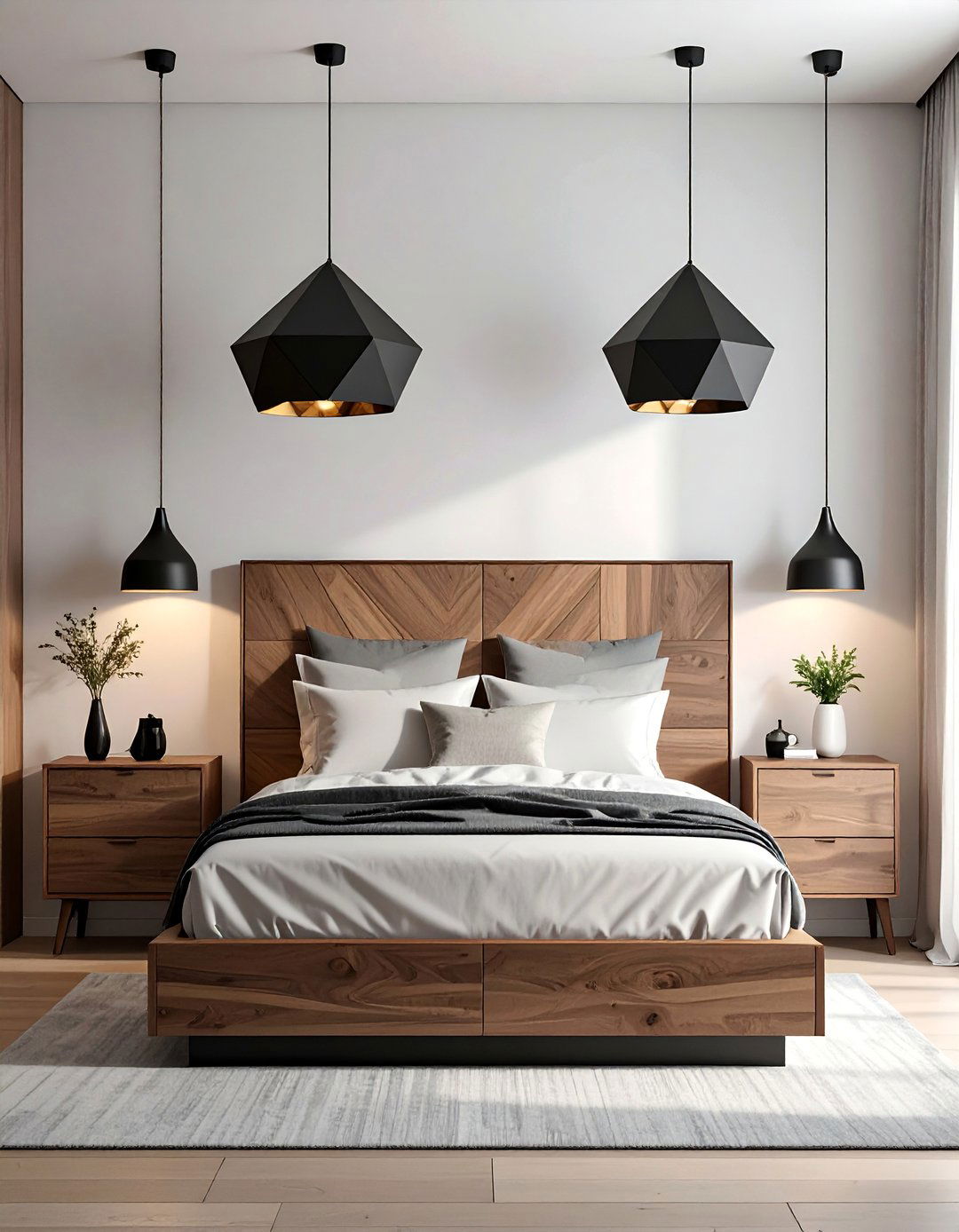 A Modern Bedroom with Statement Pendant Lighting - 40 Modern Bedroom Ideas for a Sleek and Stylish Space
