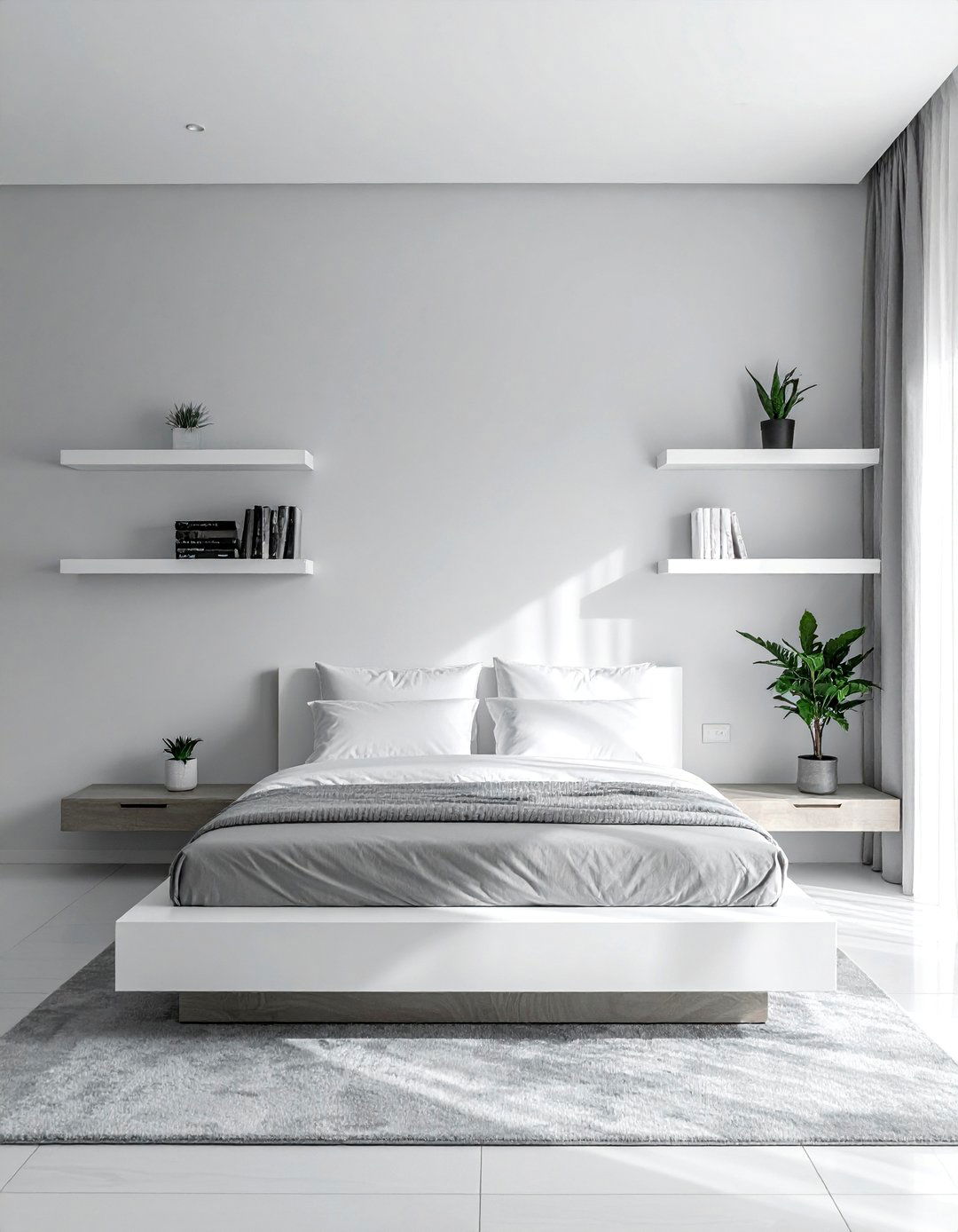 A Modern Bedroom with Suspended Bedside Shelves - 40 Modern Bedroom Ideas for a Sleek and Stylish Space