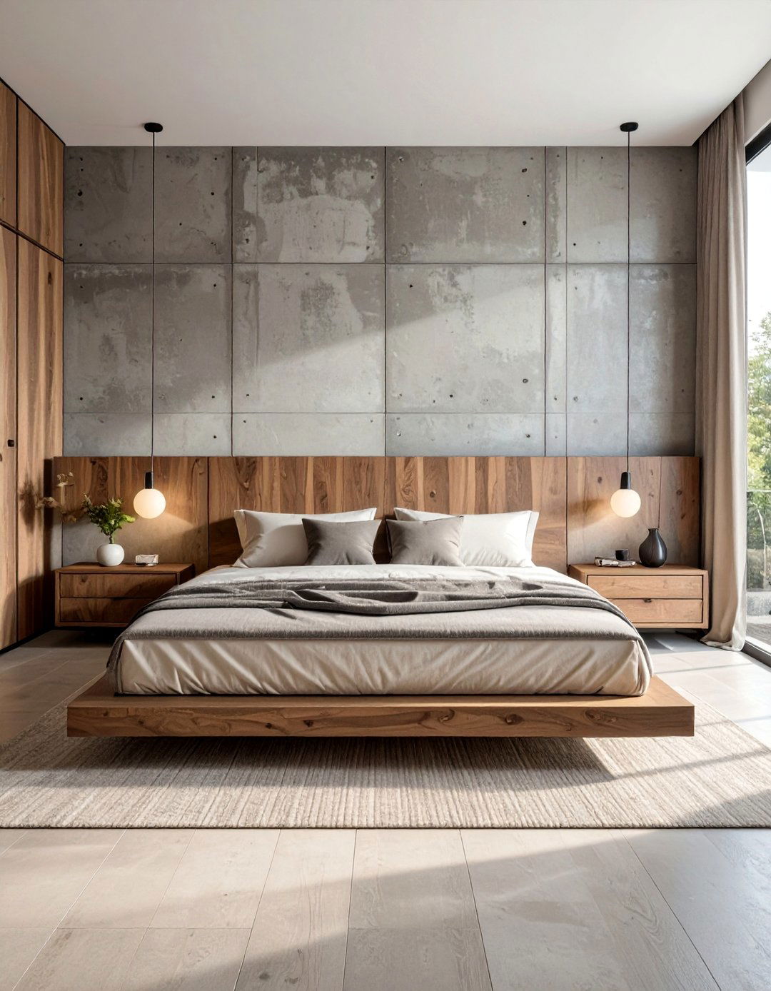 A Modern Bedroom with a Concrete Accent Wall - 40 Modern Bedroom Ideas for a Sleek and Stylish Space