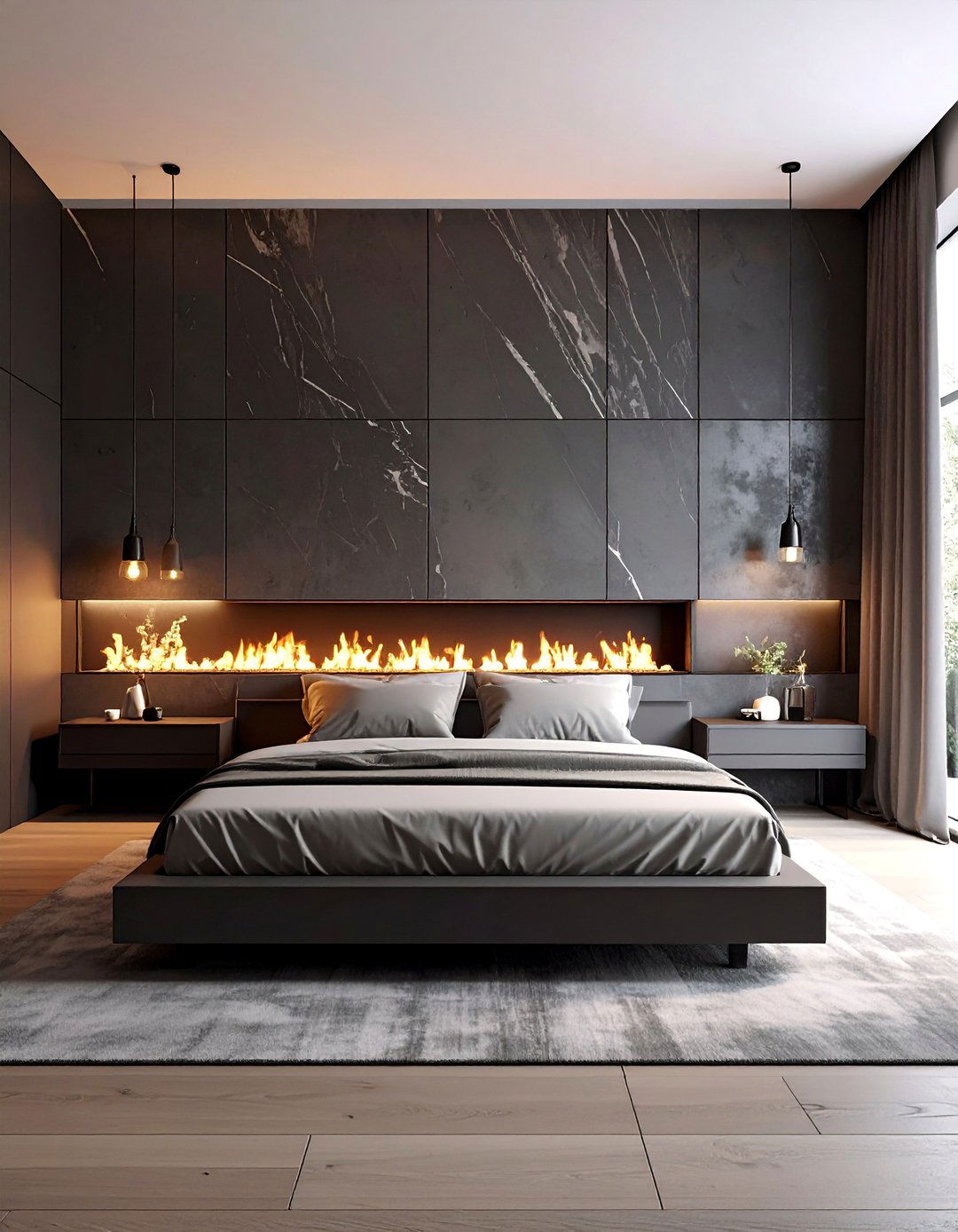 A Modern Bedroom with a Fireplace Feature - 40 Modern Bedroom Ideas for a Sleek and Stylish Space