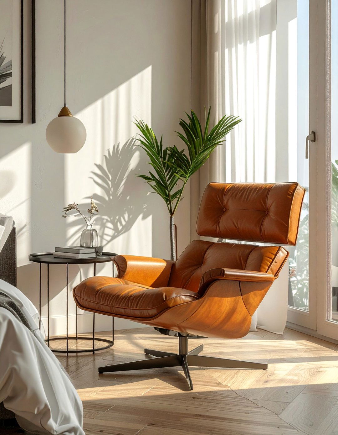A Modern Bedroom with a Leather Accent Chair - 40 Modern Bedroom Ideas for a Sleek and Stylish Space