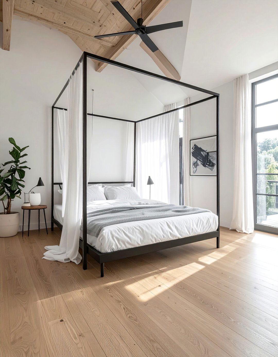 A Modern Bedroom with a Minimalist Canopy Bed - 40 Modern Bedroom Ideas for a Sleek and Stylish Space
