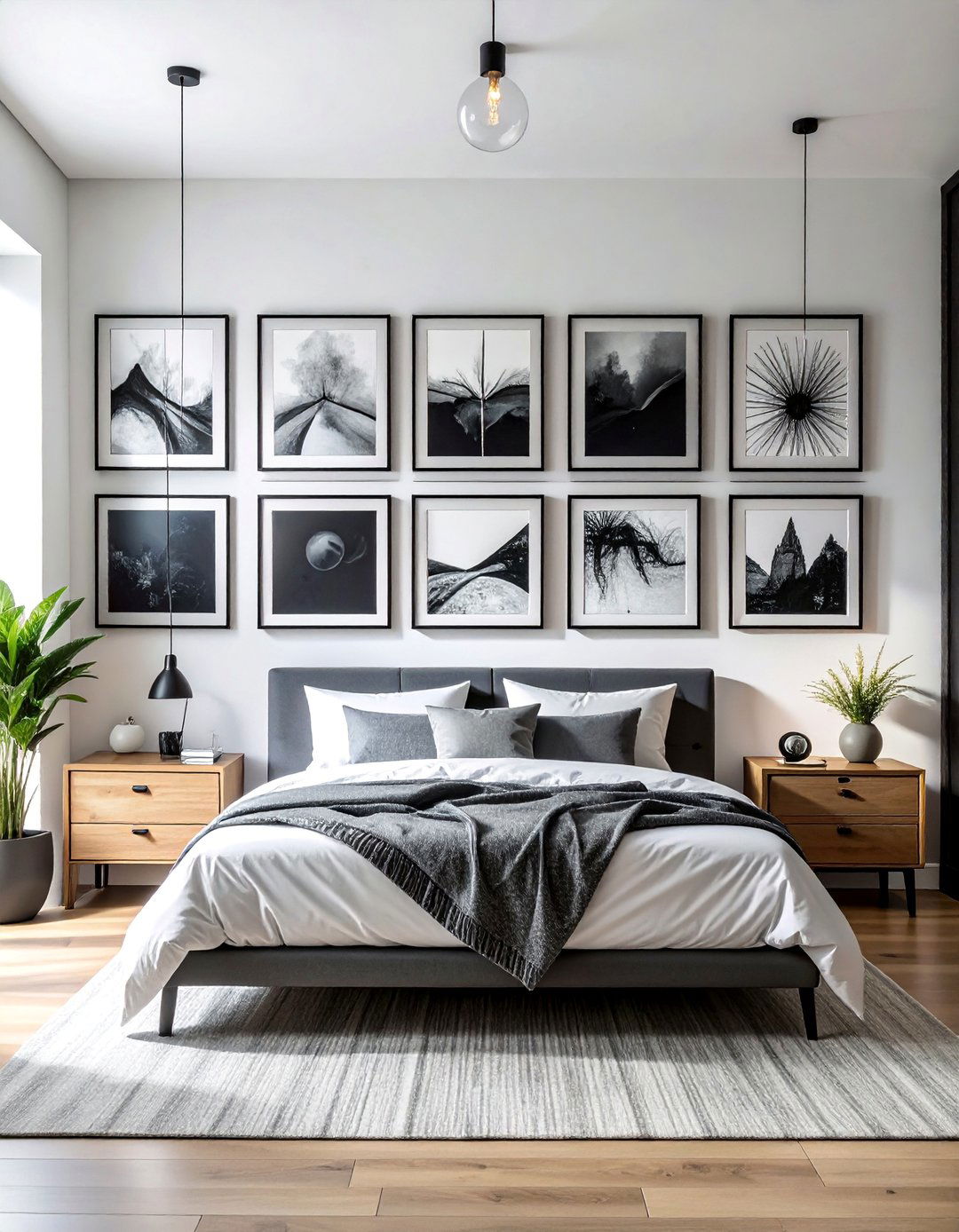 A Modern Bedroom with a Minimalist Gallery Wall - 40 Modern Bedroom Ideas for a Sleek and Stylish Space