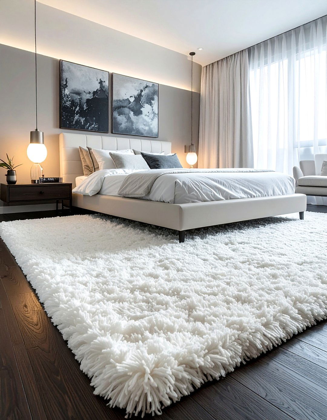 A Modern Bedroom with a Textured Area Rug - 40 Modern Bedroom Ideas for a Sleek and Stylish Space