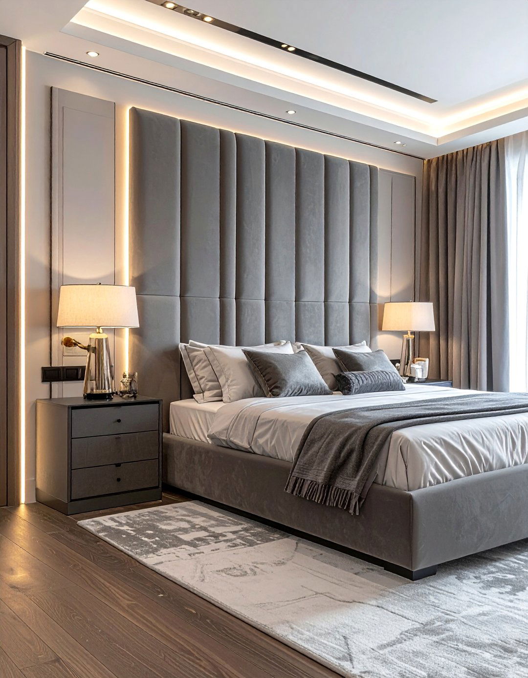 A Modern Bedroom with an Upholstered Wall Panel - 40 Modern Bedroom Ideas for a Sleek and Stylish Space