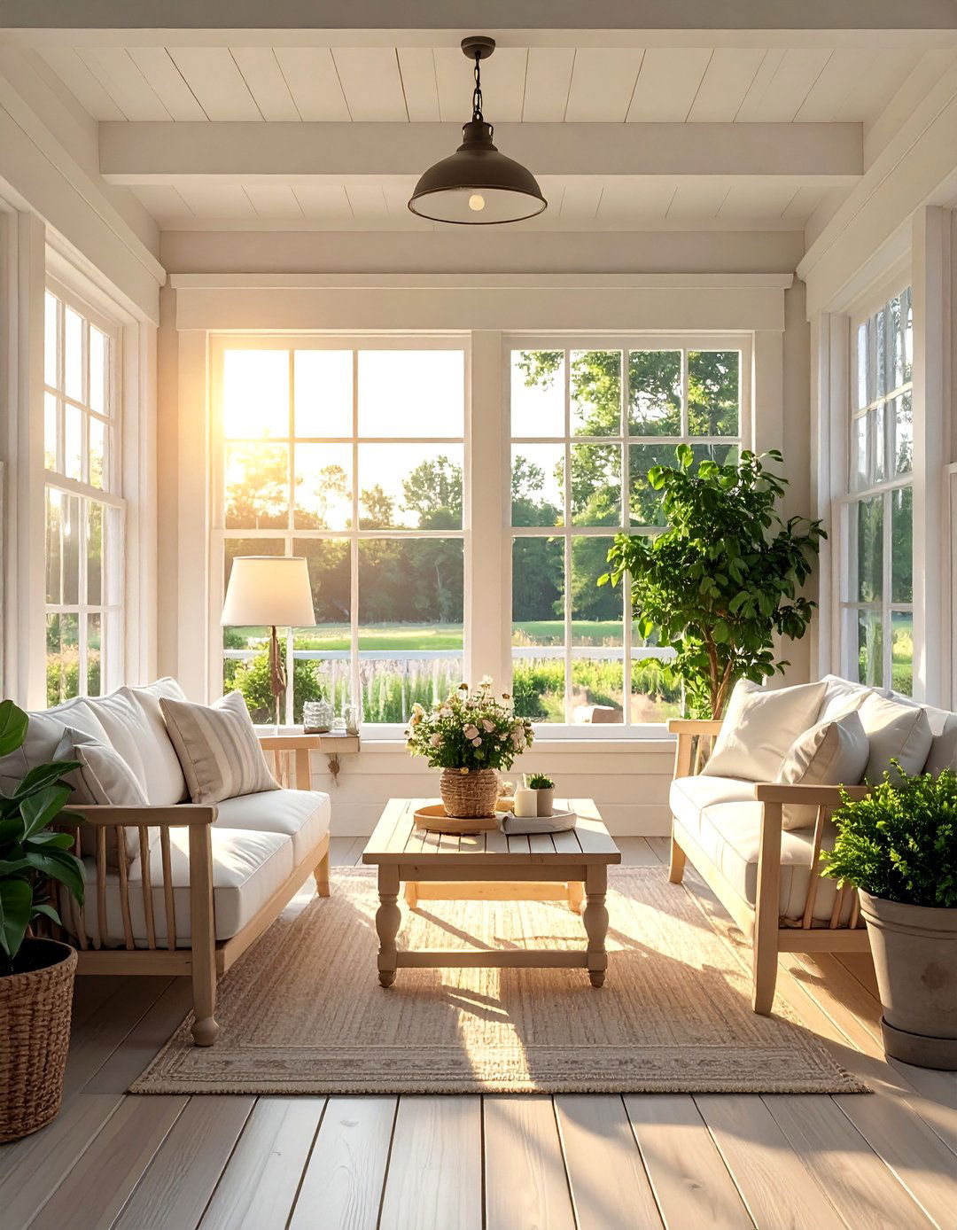 A Neutral Color Palette with Natural Tones - 25 Farmhouse Sunroom Ideas for a Cozy Retreat