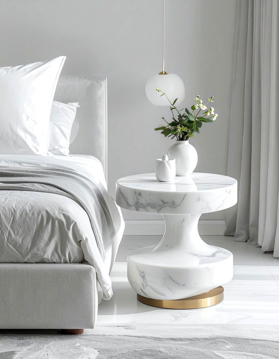 A Round Bedside Table to Soften Edges - 40 Small Bedroom Ideas for Cozy and Functional Spaces