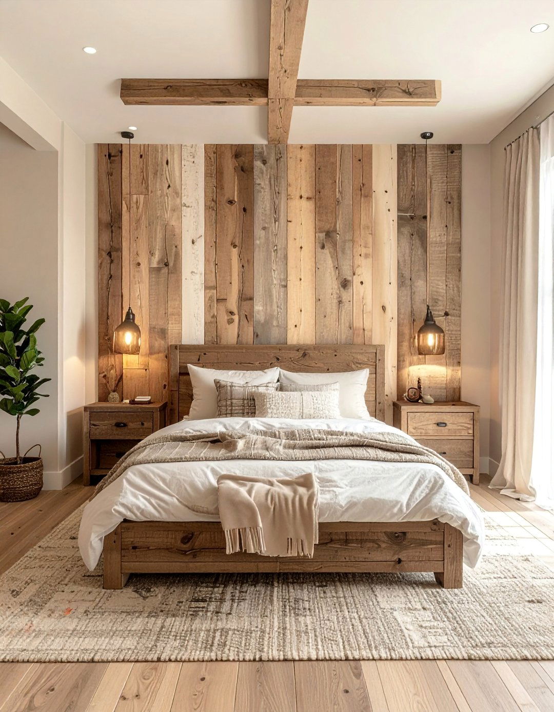 A Rustic Beige Bedroom with Natural Wood - 30 Beige Bedroom Ideas for a Serene Retreat