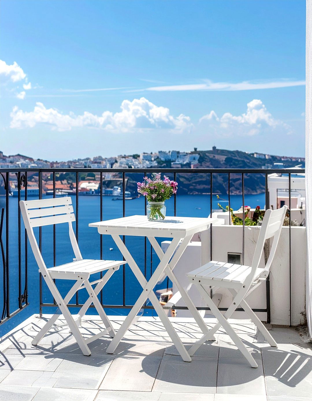 A Small Bistro Set for a Charming Mediterranean Balcony - 20 Mediterranean Balcony Ideas for a Scenic Escape