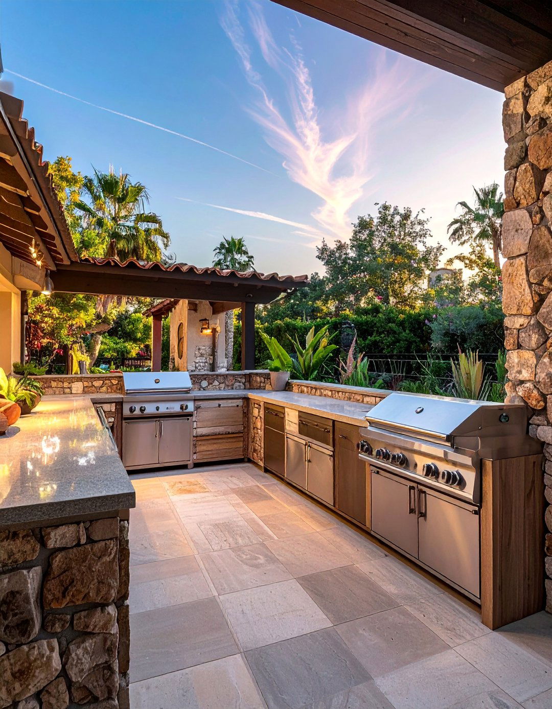 A Spanish Outdoor Kitchen with a Built in Grill Station - 20 Spanish Style Outdoor Kitchen Ideas for Your Backyard