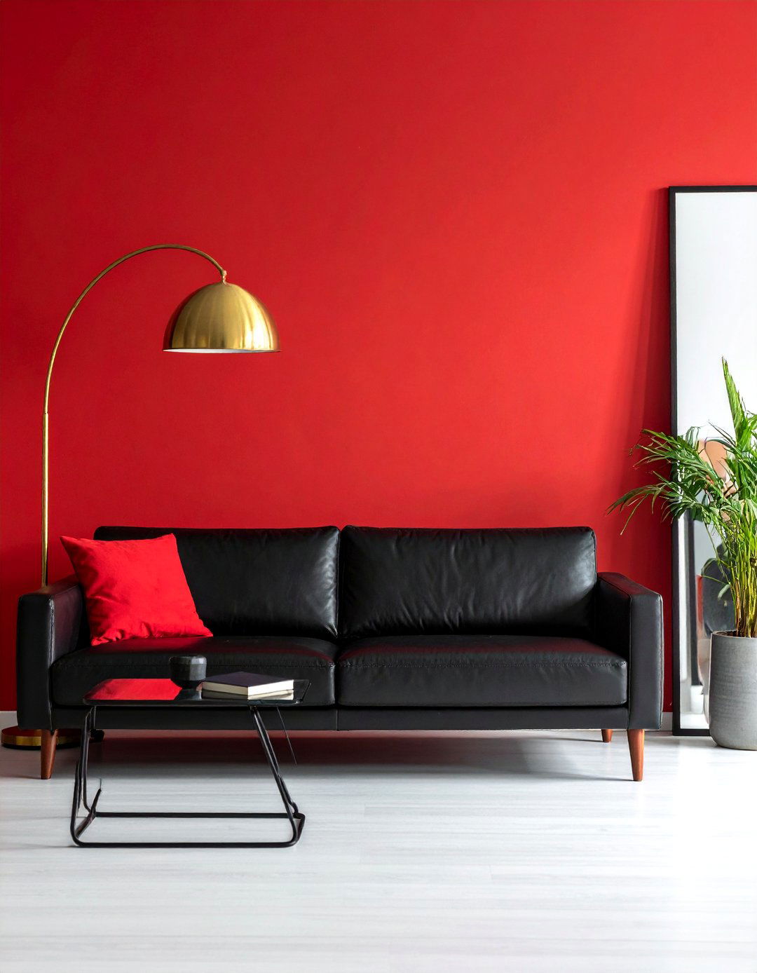 A Striking Red Accent Wall in a Black Living Room - 25 Black and Red Living Room Ideas for Bold Interiors