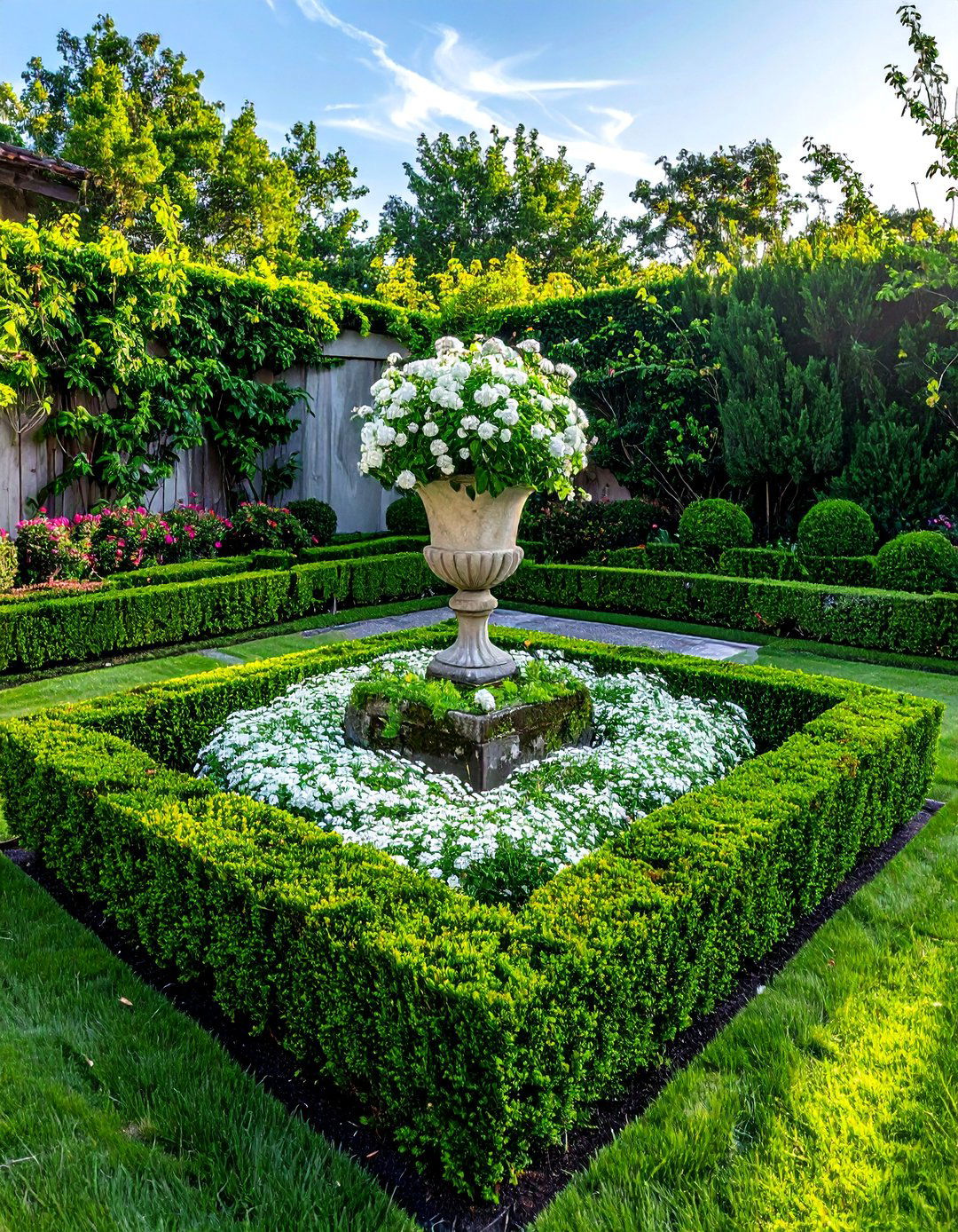 A Symmetrical Corner Landscaping Design with Formal Hedges - 30 Corner Landscaping Ideas for a Beautiful Yard
