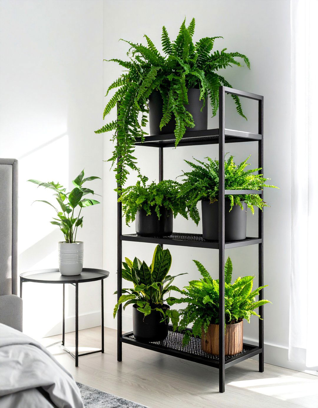 A Tiered Bedroom Corner Plant Stand - 15 Bedroom Corner Ideas to Enhance Small Spaces