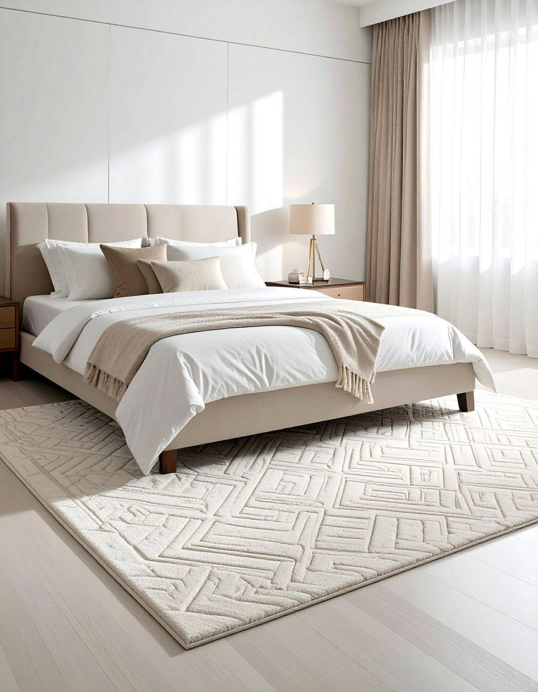 A Tone on Tone Patterned Bedroom Rug - 30 Bedroom Rug Ideas to Transform Your Space