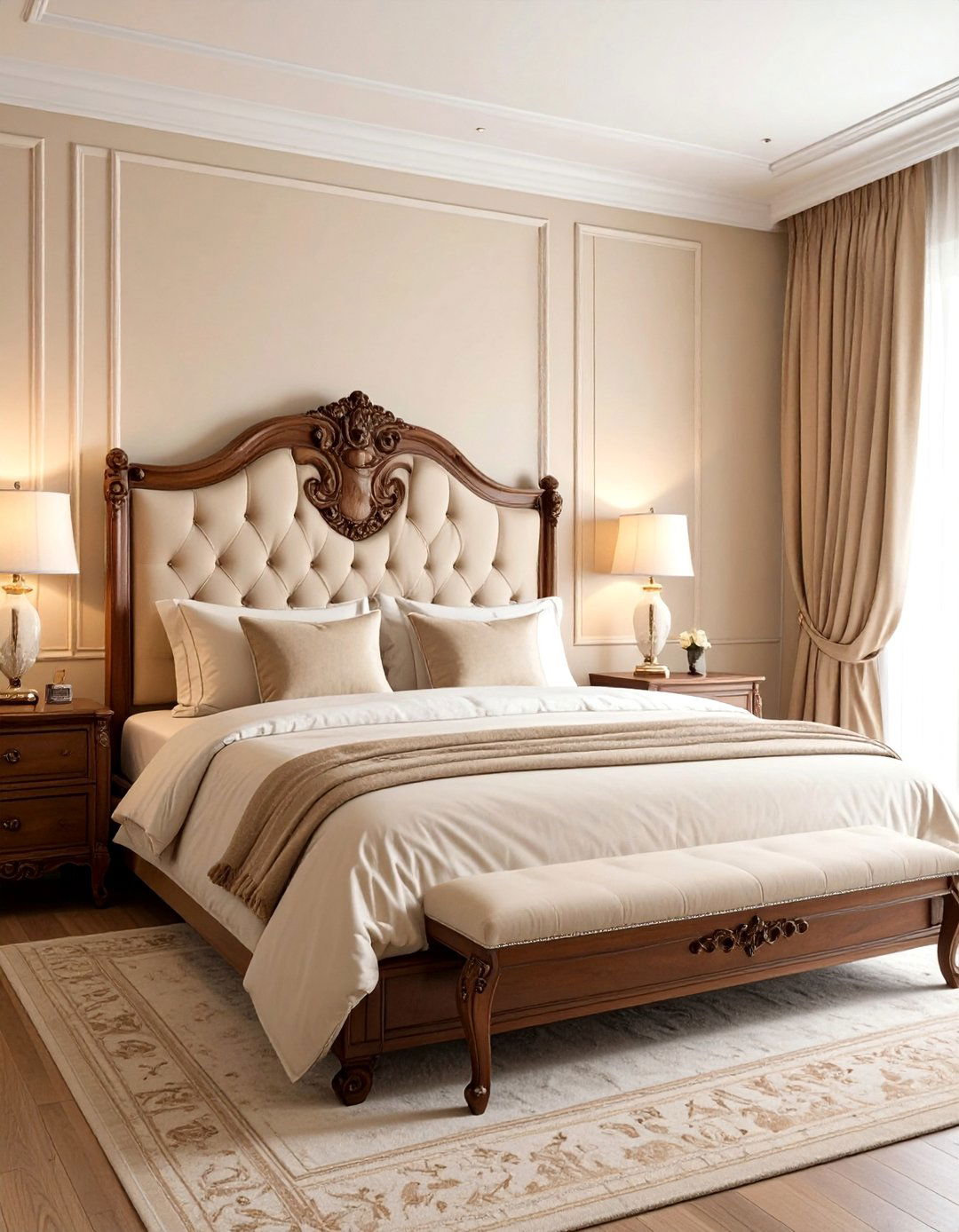 A Traditional Beige Bedroom with Classic Furniture - 30 Beige Bedroom Ideas for a Serene Retreat