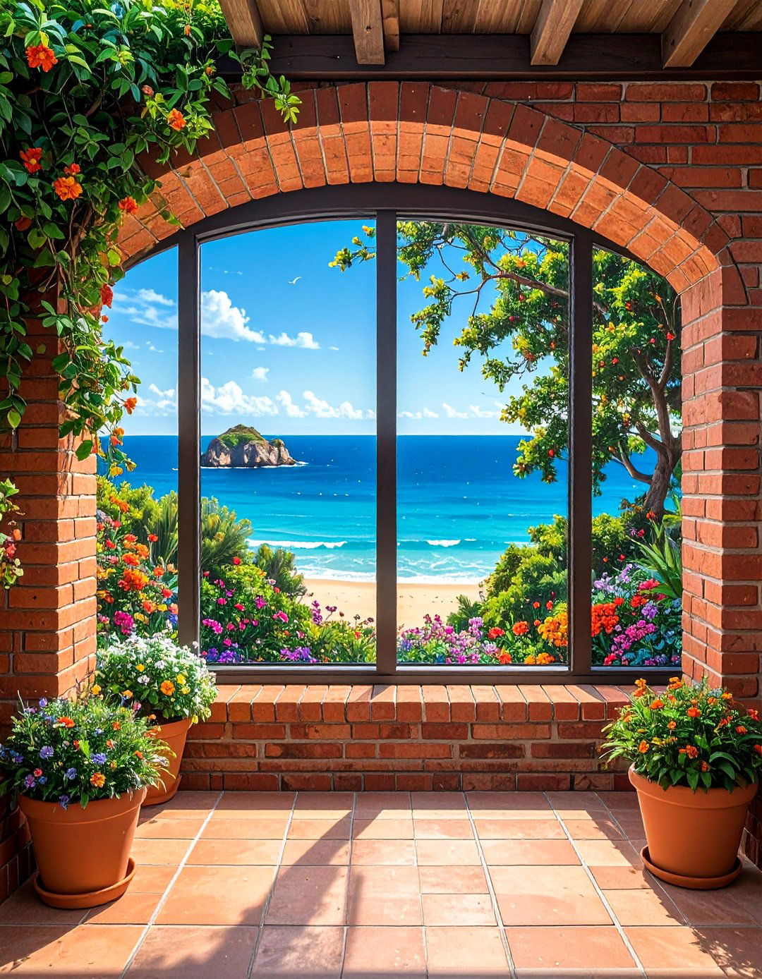 A Window Overlooking the Sea Garden Mural - 30 Garden Mural Ideas to Brighten Your Outdoor Space