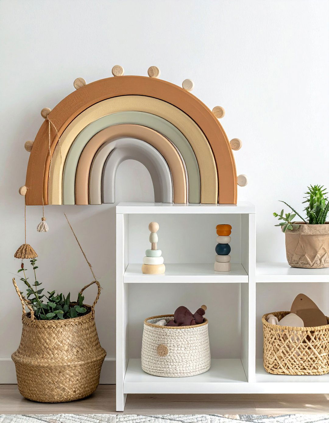 A Wooden Rainbow Stacker Toy as Boho Nursery Decor - 30 Boho Nursery Ideas for a Cozy and Stylish Space