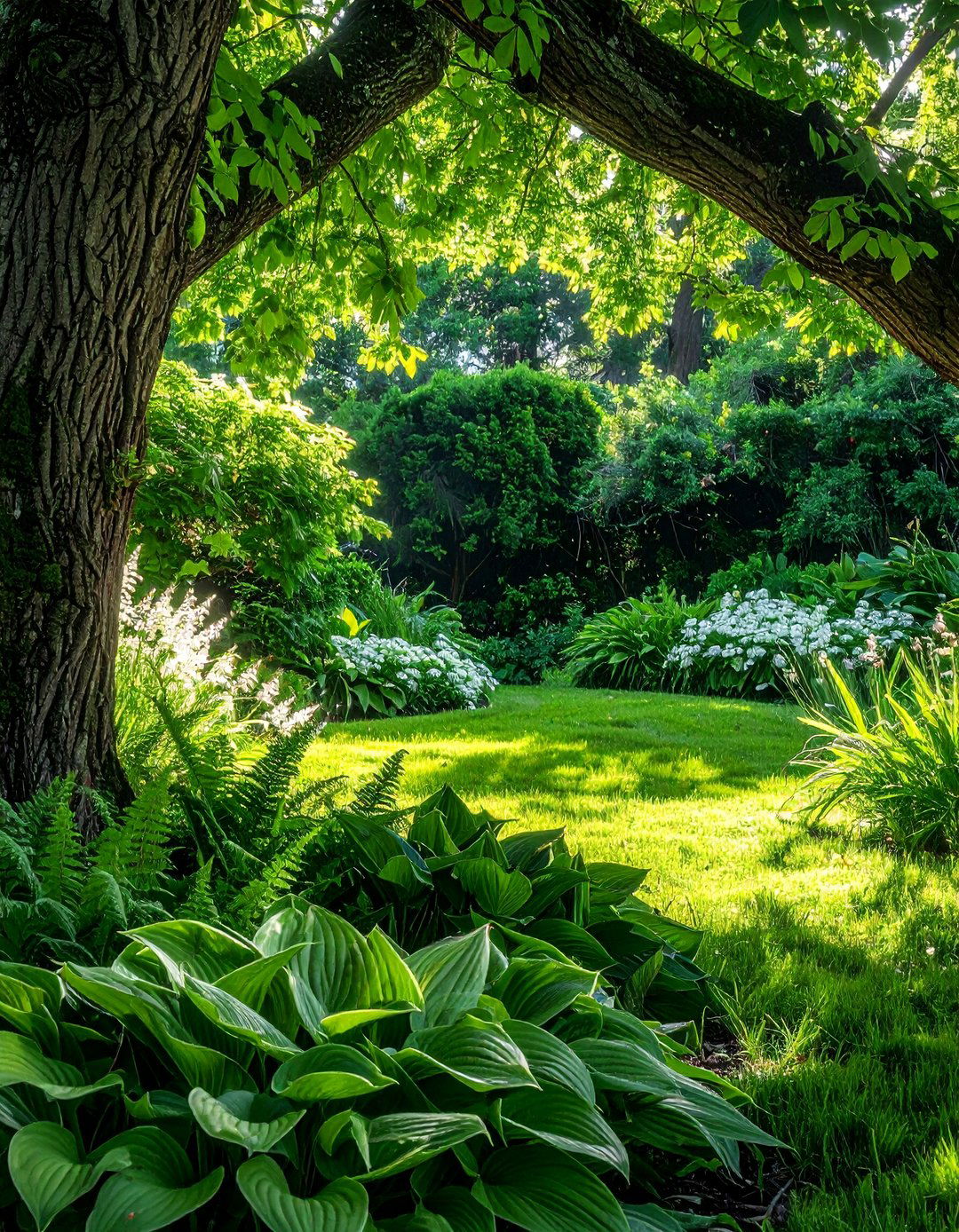 A Woodland Shade Corner Garden with Ferns and Hostas - 30 Corner Landscaping Ideas for a Beautiful Yard