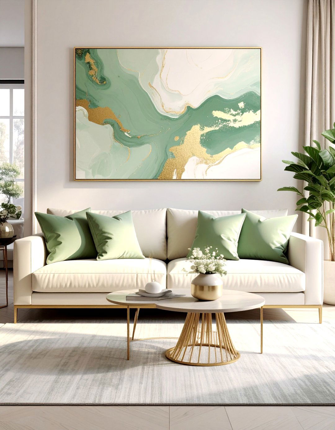 Abstract Art as a Focal Point - 25 Sage Green and Cream Living Room Ideas
